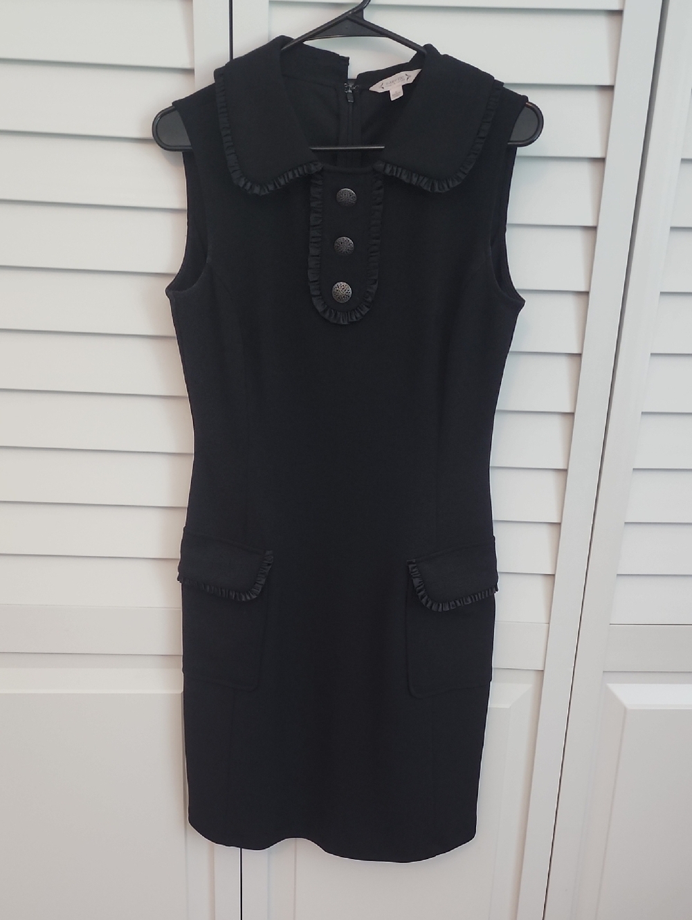 Nanette Lepore Black Sleeveless Shift Dress with Ruffle Trim
